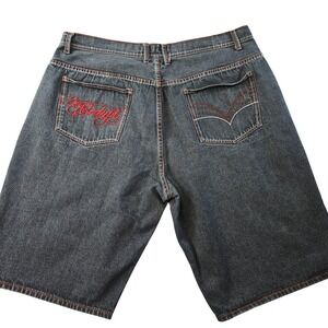 Red Ape Shorts Mens 48 Y2K 90s Vintage Charcoal Denim Baggy Embroidered 11in